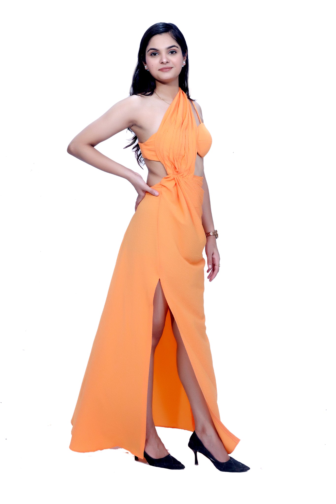 orange fanta dress AYANA -Summer'26 (Fanta orange Floral embroidered dress) VC737 L